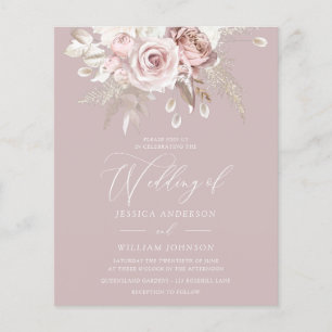 Dusty Rose Blush Floral Budget Wedding Invitation