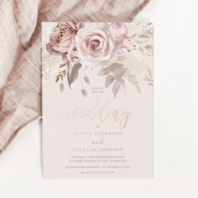 Dusty Rose Blush Floral Fall Wedding Rose Gold (Creator Uploaded)