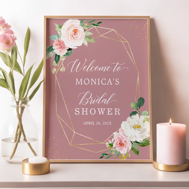 Dusty Rose Blush Floral Gold Bridal Shower Sign (Creator Uploaded)