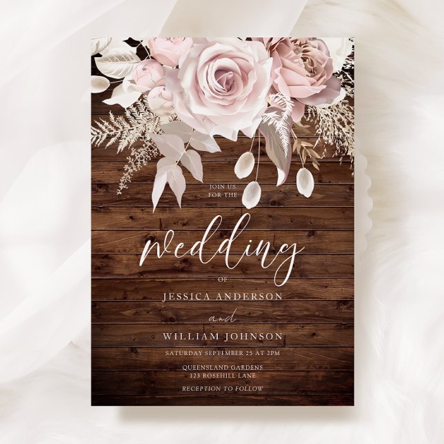 Dusty Rose & Blush Floral Rustic Wedding Invitation (Creator Uploaded)