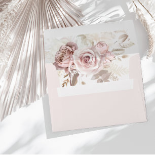 Dusty Rose Blush Floral Wedding Bridal Birthday Envelope
