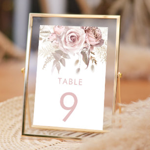 Dusty Rose & Blush Floral Wedding Reception Table Number