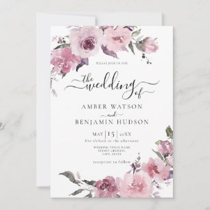 Dusty Rose Blush Mauve Lilac Floral Wedding Invitation