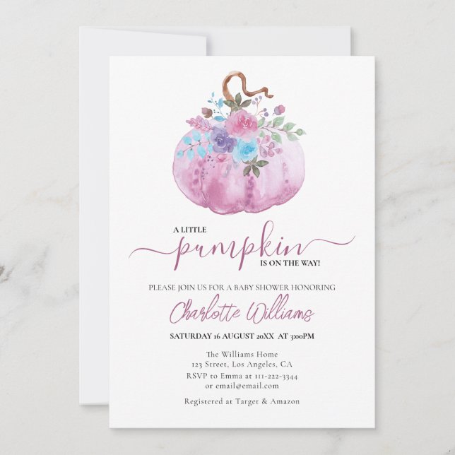 Dusty Rose Blush Mauve Little Pumpkin Baby Shower Invitation (Front)