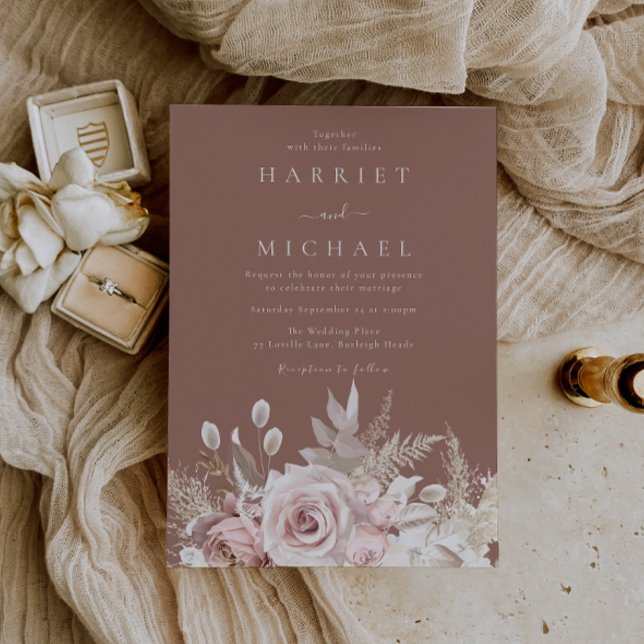Dusty Rose & Blush Modern Floral Wedding Invitation (Creator Uploaded)