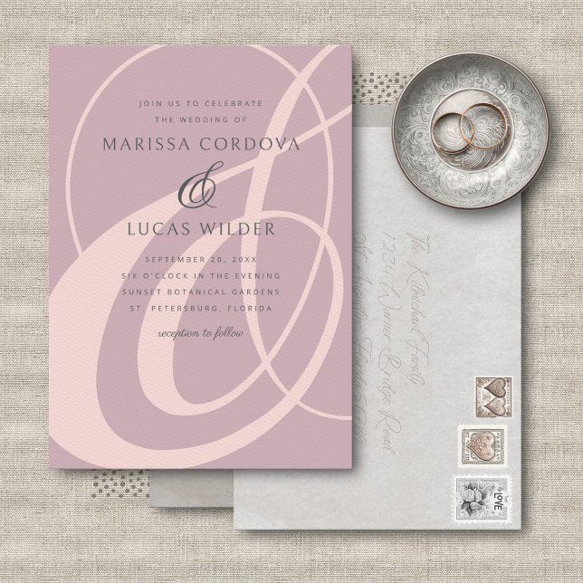Dusty Rose Blush Pink Ampersand Script Wedding Invitation (Creator Uploaded)