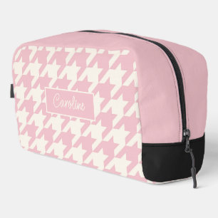 Dusty Rose Blush Pink Black Houndstooth Pattern Dopp Kit