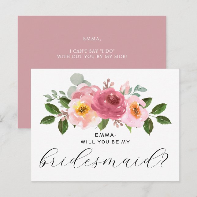 Dusty Rose | Blush Pink Floral Bridesmaid  Postcard (Front/Back)