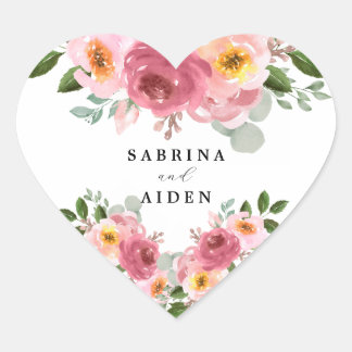 Dusty Rose | Blush Pink Floral Wedding  Heart Sticker