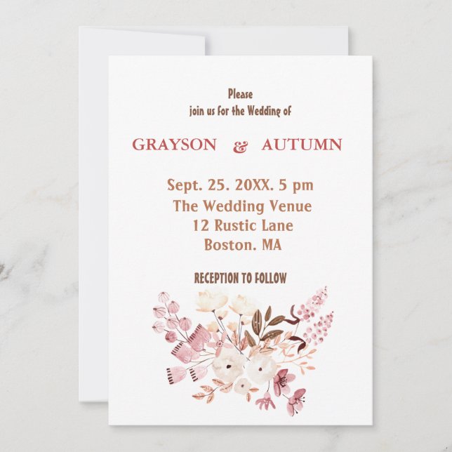 Dusty Rose Blush Pink Floral Wedding Invitation (Front)