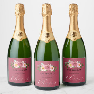 Dusty Rose   Blush Pink Floral Wedding  Sparkling Wine Label