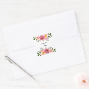 Dusty Rose   Blush Pink Floral Wedding  Square Sti Square Sticker