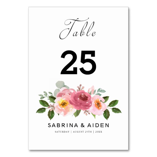 Dusty Rose | Blush Pink Floral Wedding Table Number (Front)
