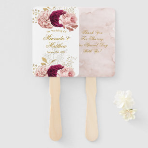 Dusty Rose Blush Pink Gold Peony Wedding Thank You Hand Fan
