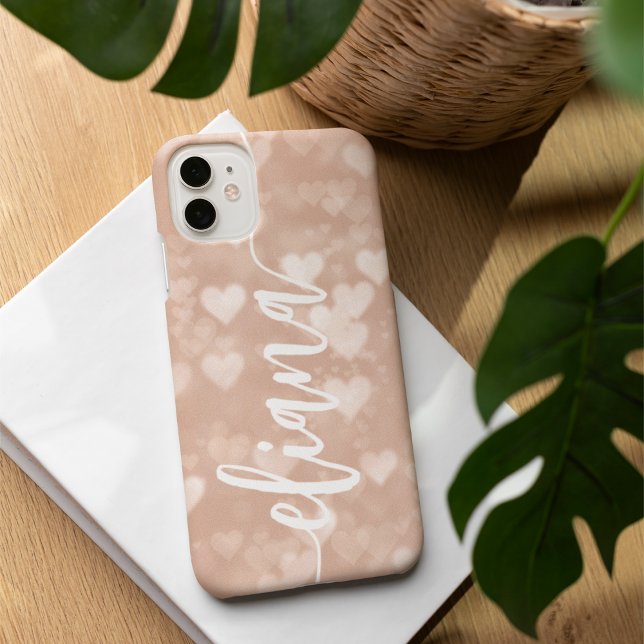 Dusty Rose Blush Pink Hearts Personalised Name Case-Mate iPhone Case (Creator Uploaded)