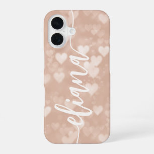 Dusty Rose Blush Pink Hearts Personalised Name iPhone 16 Case