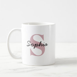 Dusty Rose Blush Pink Monogram Initial Custom Name Coffee Mug