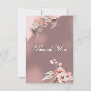 Dusty Rose Blush Pink Watercolor Floral Wedding Thank You Card