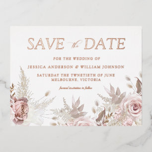 Dusty Rose Blush Wedding Save The Date Rose Gold Foil Invitation Postcard