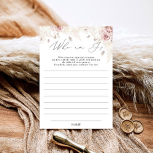 Dusty Rose Boho Chic Who Am I Bridal Shower Game Invitation