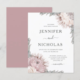 Dusty Rose Boho Dried Flowers Wedding Invitation  Postcard
