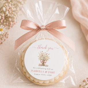 Dusty Rose Boho Floral Baby Shower Party Thank You Classic Round Sticker