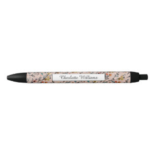 Dusty Rose Boho Floral Watercolor Basic Custom  Black Ink Pen