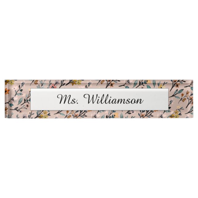 Dusty Rose Boho Floral Watercolor Custom Nameplate (Front)