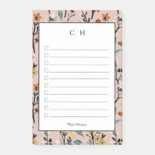 Dusty Rose Boho Floral Watercolor Custom Post-it Notes