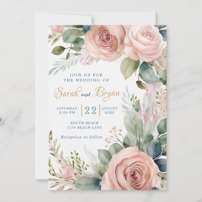 Dusty Rose Boho Greenery Wedding Invitation (Front)