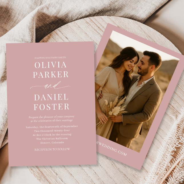 Dusty Rose Boho Minimalist Photo Wedding Invitation (Creator Uploaded)