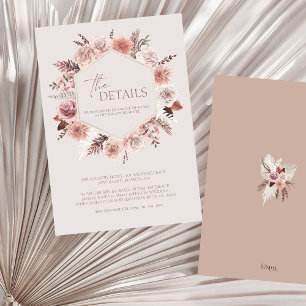 Dusty Rose Boho Pampas Floral Wedding Details Enclosure Card
