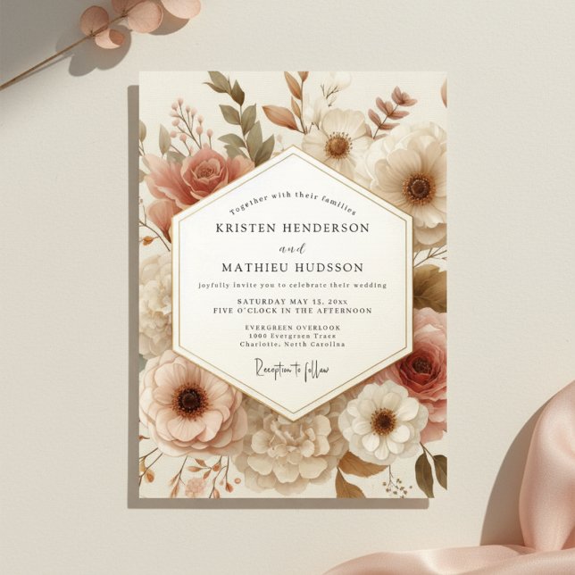 Dusty Rose Botanical Bloom Wedding Invitation (Creator Uploaded)