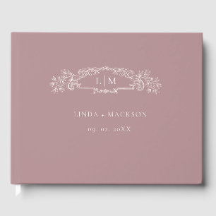 Dusty Rose botanical crest monogram wedding Guest Book
