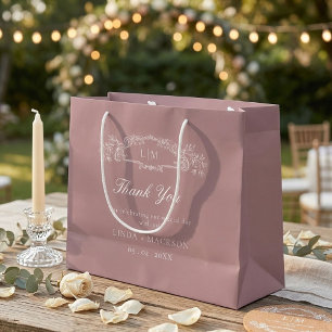 Dusty rose botanical crest monogram wedding large gift bag