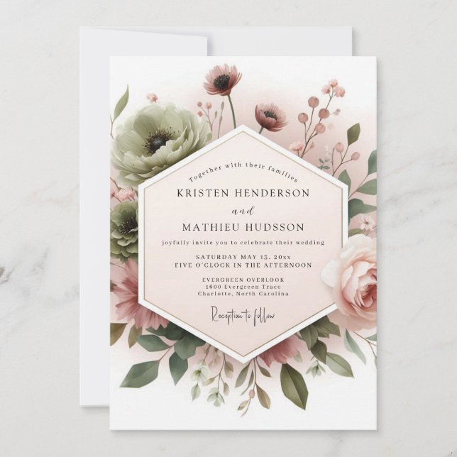 Dusty Rose Botanical Dream Wedding Invitation (Front)