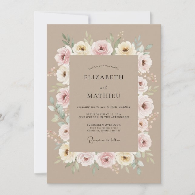 Dusty Rose Botanical Embrace Wedding Invitation (Front)