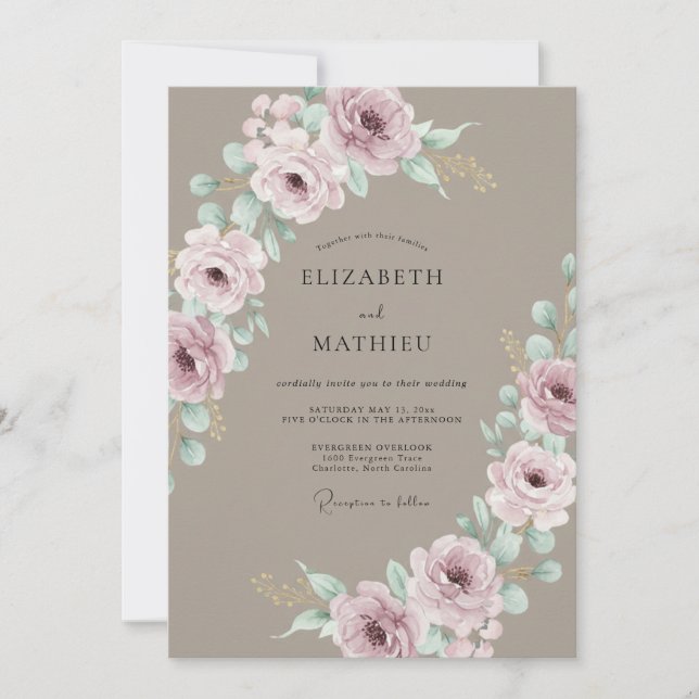 Dusty Rose Botanical Flourish Wedding Invitation (Front)