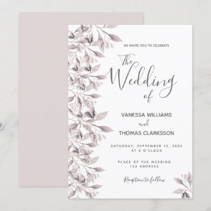 Dusty rose botanical foliage script wedding invitation