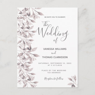 Dusty rose botanical foliage wedding invitation postcard