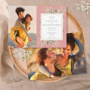 Dusty Rose Botanical Greenery Photos Wedding Invitation