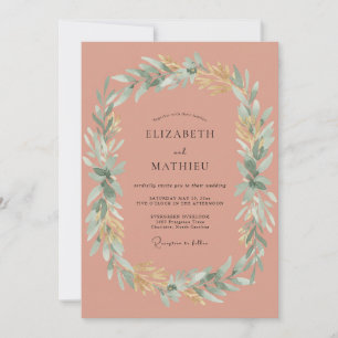 Dusty Rose Botanical Laurel Wedding Invitation