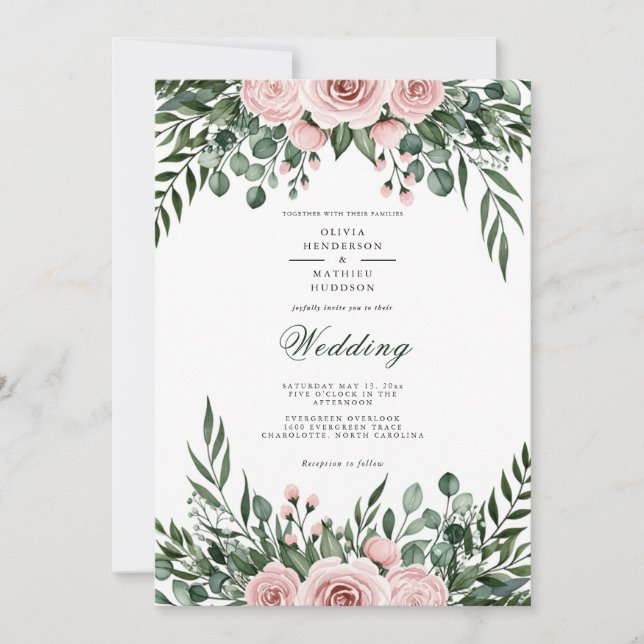 Dusty Rose Botanical Romance Wedding Invitation (Front)