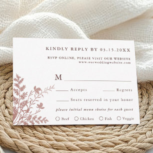 Dusty Rose Botanical Wedding Meal Choice RSVP Card