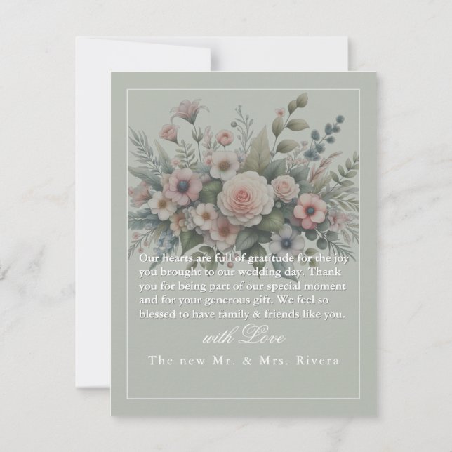 Dusty Rose Botanical Wedding Thank You Card (Back)