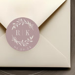 Dusty Rose Botanical Wreath Wedding Monogram Classic Round Sticker<br><div class="desc">Custom-designed botanical wedding monogram stickers featuring elegant white beige wreath with couple's initials and wedding date on mauve pink background. Perfect for wedding save the dates,  envelops,  wedding favour packagings and more.</div>