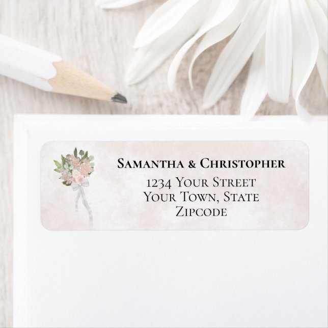 Dusty Rose Bouquet Wedding Return Address (Insitu)