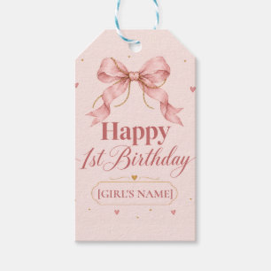 Dusty Rose Bow First Birthday Design Gift Tags