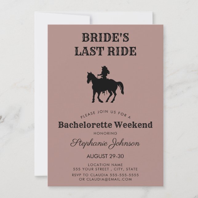 Dusty Rose Bride's Last Ride Bachelorette Weekend  Invitation (Front)