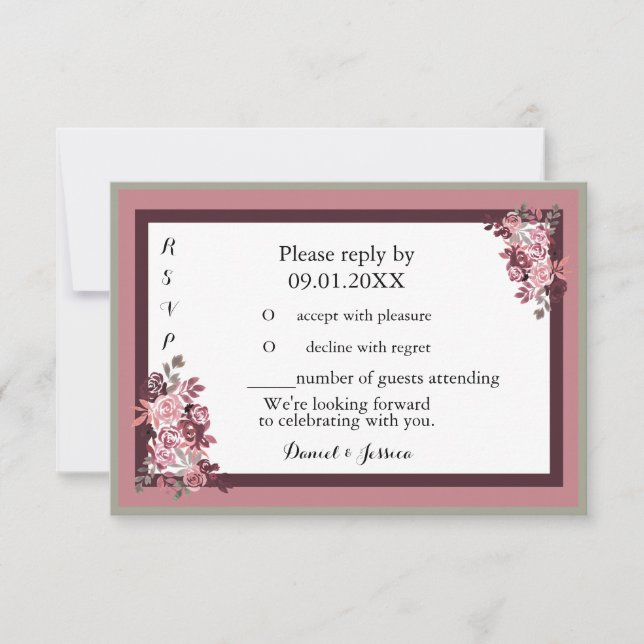 Dusty Rose Burgandy Wedding RSVP Invitation (Front)